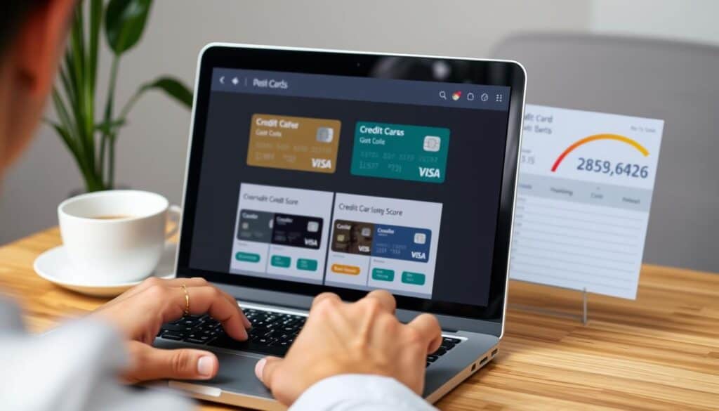 Person comparing different credit card options for bad credit