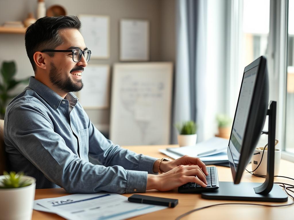 Person e-filing taxes on computer for faster where's my refund processing