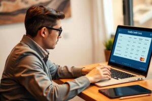 Person reviewing unsecured credit cards for bad credit options on a laptop