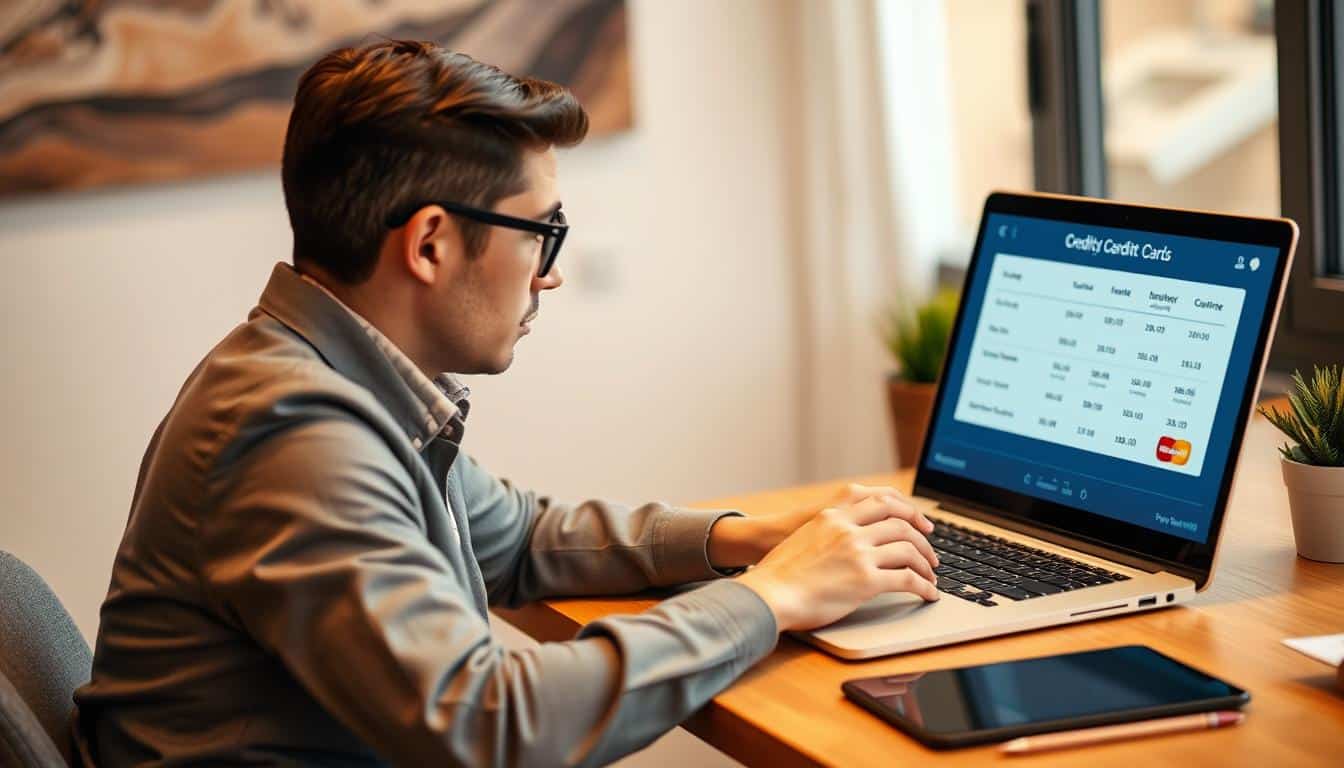 Person reviewing unsecured credit cards for bad credit options on a laptop