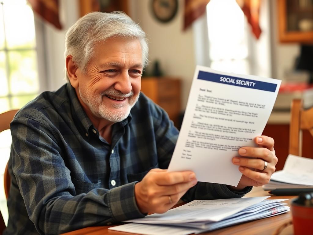 Senior reviewing increased Social Security benefits after COLA adjustment Senior reviewing increased Social Security benefits after COLA adjustment