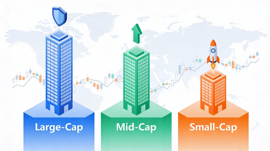Three Types of Stocks in Stock Market You Should Know Before Investing 2 large cap-mid cap-small cap stocks